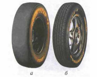 Рис. 3.6. Гоночная (а) и обычная дорожная (б) шины «Игл» («Eagle») фирмы Goodyear