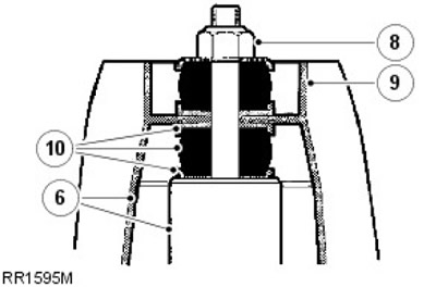 10. Свалете шайбата на седалката, гумената втулка и конусната шайба.