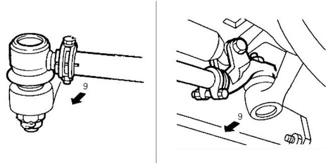 9. Завъртете сферичните шарнири в показаната посока, така че двата щифта да са в една и съща…