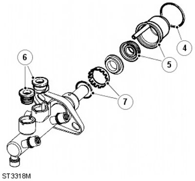 7. Отстранете задържащия пръстен и О-пръстена от обработената външна повърхност на главния…