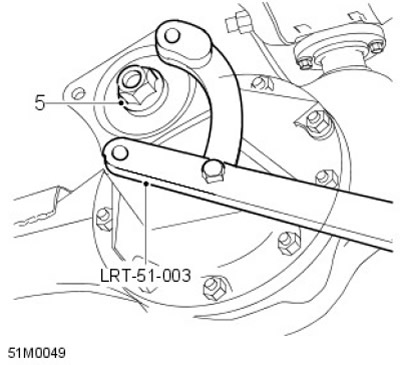 5. Като използвате инструмент LRT-51-003, за да задържите фланеца на крайното задвижващо зъбно…