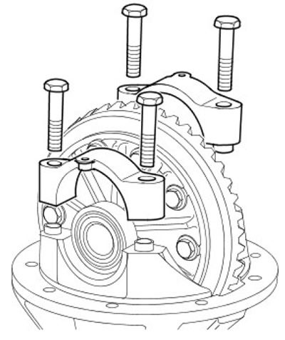 5. Отстранете четирите болта, закрепващи лагерните капачки, и свалете капачките.