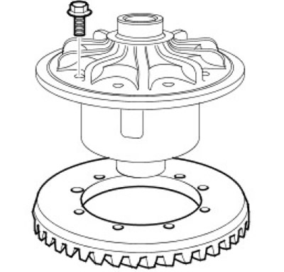 19. Отстранете и изхвърлете 10-те болта, закрепващи зъбния венец към държача.