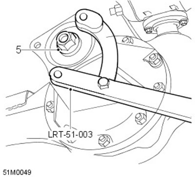 5. Като използвате инструмент LRT-51-003, за да задържите фланеца на крайното задвижващо зъбно…