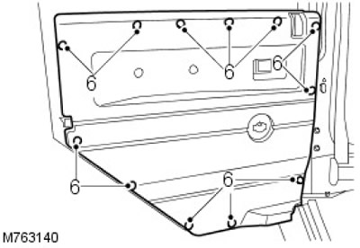 6. Внимателно освободете 12-те щипки, закрепващи облицовката към вратата, и отстранете облицовката…