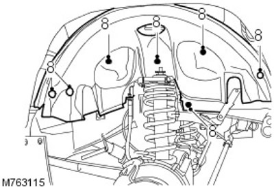 8. Отстранете 4-те винта и 3-те шпилки, закрепващи калника на калника към калника на двигателното…