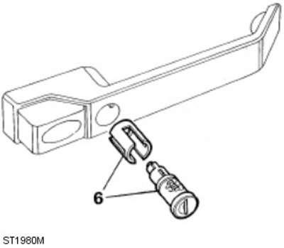 6. Отстранете цилиндъра на ключалката от модула на външната дръжка на вратата със заключващата…