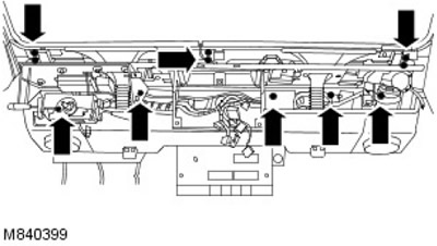 8. Отстранете 11-те винта, закрепващи опорната греда на арматурното табло.