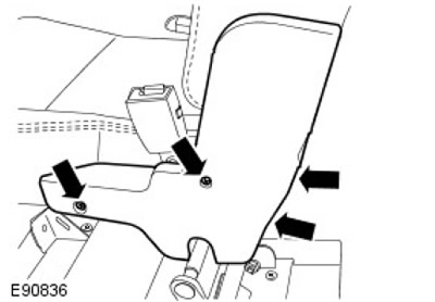 2. Свалете облицовъчния панел на вътрешната панта на задната седалка. Отстранете 4 винта.
