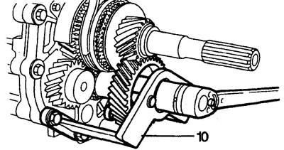 10. Holding the 5th gear gear of the intermediate shaft with the LRT-37-023 tool, tighten the gear…