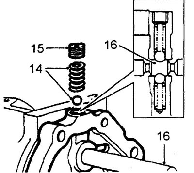 14. Remove the rubber plug and install the outer spring and the piston rod retainer ball into the…