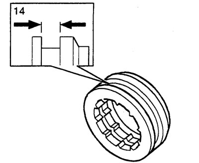 14. Mérje meg a racsnis gyűrű hornyainak szélességét. Megengedett horonyszélesség 8,05 - 8,20 mm.