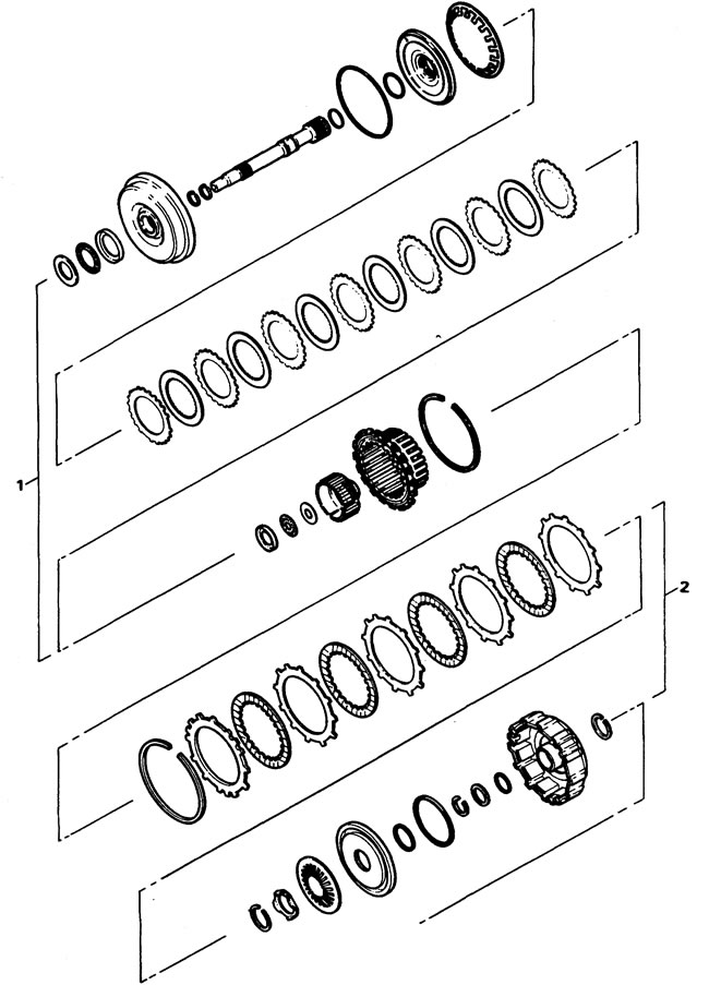1 - A tengelykapcsoló, 2 - B tengelykapcsoló.