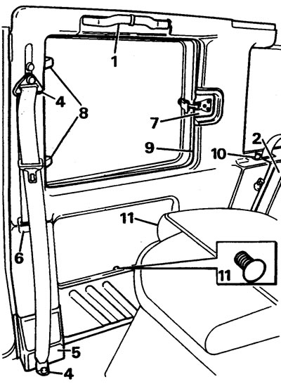12. Route the front seat belt inside and remove the side panel.