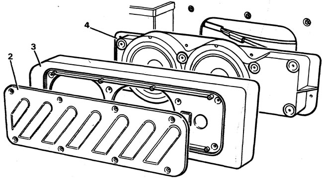 Low-frequency speakers and crossover in the rear door.
