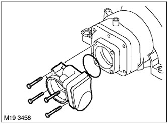 3. Развийте 4-те болта, закрепващи дроселовата тръба към всмукателния колектор и свалете дроселната…