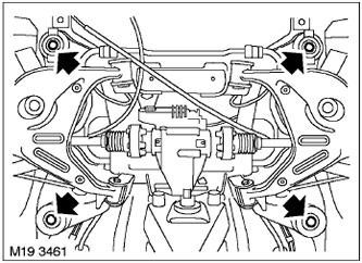 15. Разхлабете 4-те монтажни болта на задната подрамка. Това ще ви позволи да премахнете…