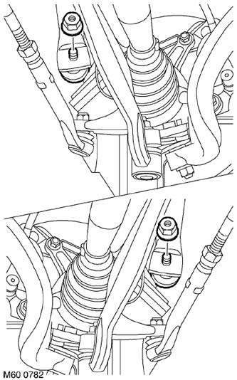 6. Отстранете гайките, закрепващи връзките на стабилизиращата щанга, и отделете връзките от…