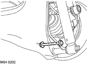 11. Отстранете гайката и болта, закрепващи долното рамо към опората на колесния лагер.