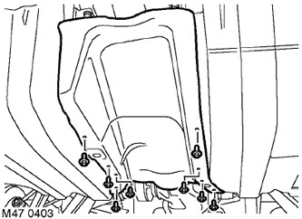 6. Отстранете 8-те винта с шестостенна глава, закрепващи топлинния щит на резервоара за гориво, и…