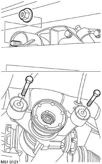 6. Отстранете 2 винта и 1 болт и гайка, закрепващи корпуса на крайното задвижване към подрамката.