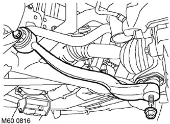 12. Разхлабете болта, закрепващ свързващия прът към подрамката, като го завъртите на четвърт оборот.