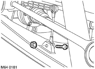 4. Отстранете гайката и болта, закрепващи пръта на сензора за височина на тялото към долното рамо…