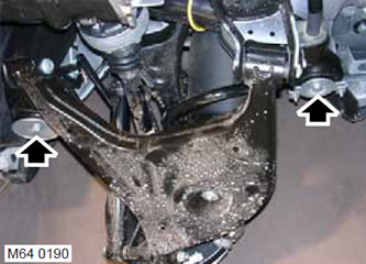 15. Отстранете 2-та болта, закрепващи подрамката към тялото.