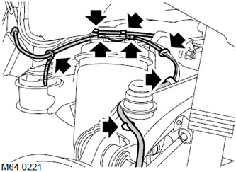 8. Разхлабете скобите, закрепващи електрическото окабеляване на сензорите за скорост на колелата и…