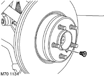 4. Отстранете шестостенния винт, закрепващ спирачния ротор към фланеца на главината на колелото.