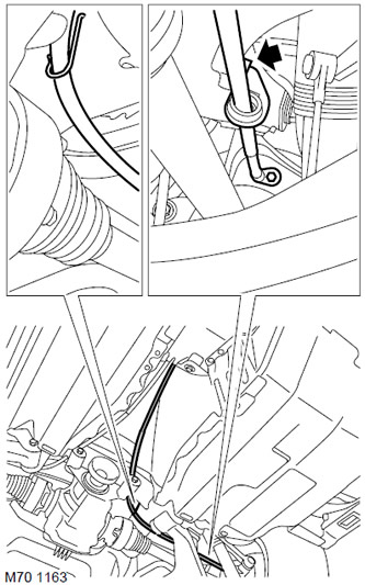 11. Отстранете винта, закрепващ задвижващия кабел към опората на задната спирачка.