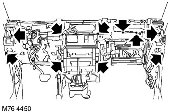16. Отстранете 10-те винта Torx, закрепващи опората на арматурното табло, и отстранете опората от…